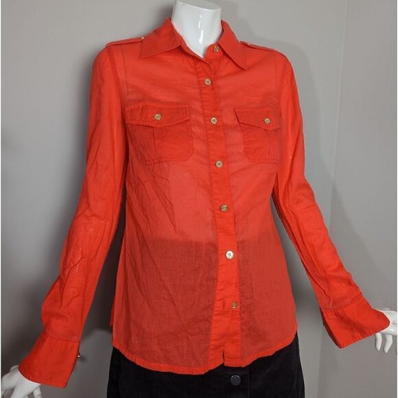 Tory Burch Red sheer blouse fitted military style size 0 - Picture 2 of 7